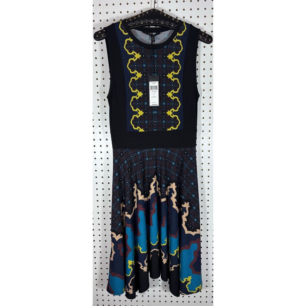 BCBGMAXAZRIA Printed Fit & Flare sea blue Jedd Dress Size S